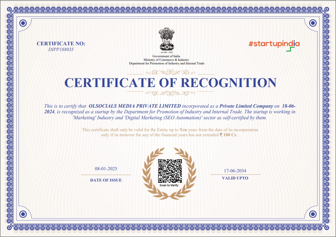 Startup India Certificate – Olsocials Media Private Limited